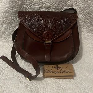 Patricia Nash Madley Tooled Leather Saddle Bag-British Tan-NWOT